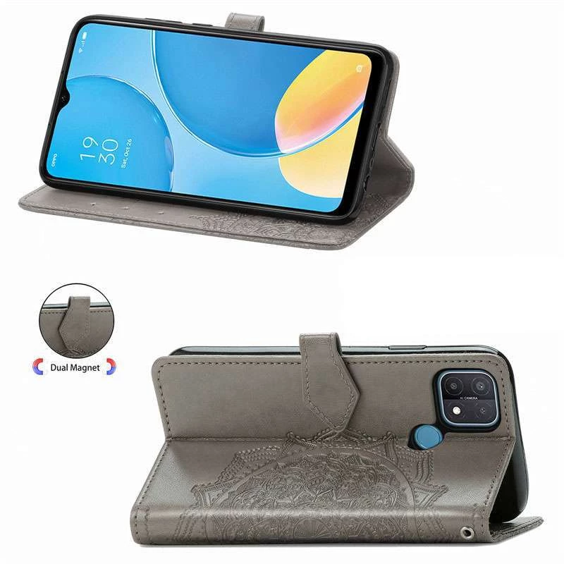 Кожаный чехол-книжка Art Case с визитницей для Oppo A15s / A15 – Серый. Фото 2 из 6