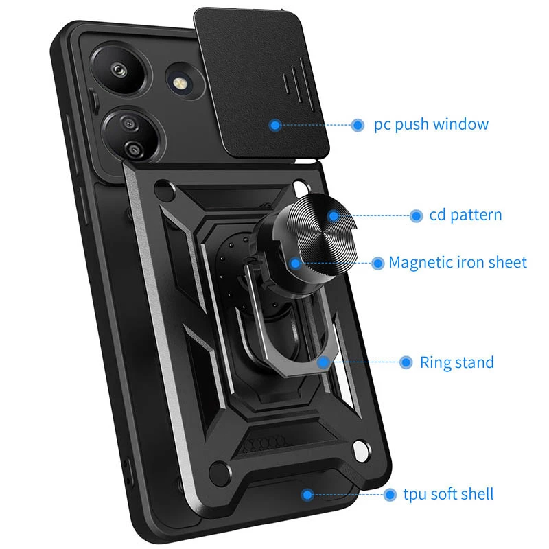 Протиударний чохол Serge Ring з захистом камери на Xiaomi Redmi 13C – Чорний. Фото 6 з 12