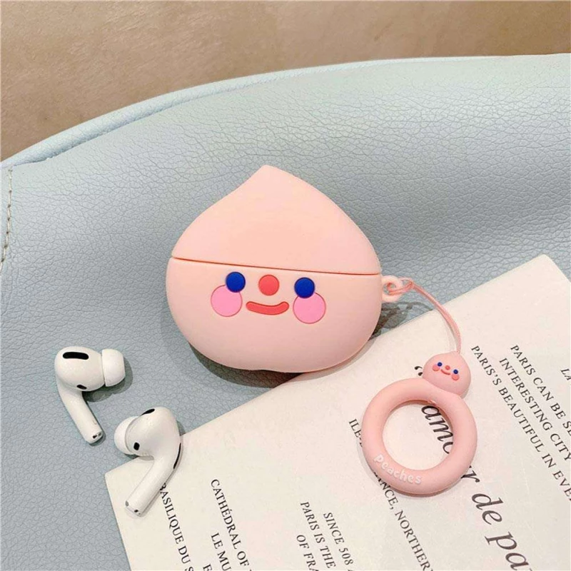 Силиконовый футляр Smile Fruits series для наушников AirPods 1/2 + кольцо – Peach 2. Фото 3 из 3
