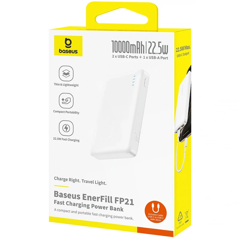 Портативное ЗУ Power Bank Baseus EnerFill FP21 22.5W 10000 mAh (P1008210D213) – White. Фото 6 из 7