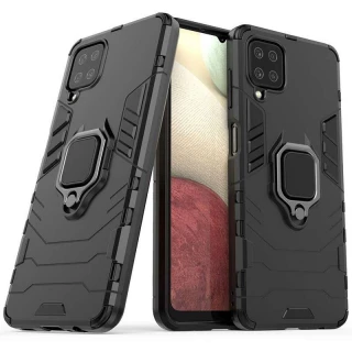 Противоударный чехол Transformer с кольцом для Samsung Galaxy A22 4G — Черный / Soul Black