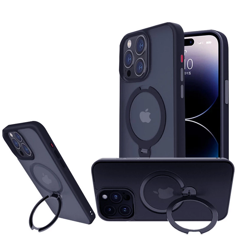 Кольоровий TPU+PC з металевими кнопками, кільцем та MagSafe на Apple iPhone 15 Pro (6.1") – Dark Blue. Фото 3 з 14