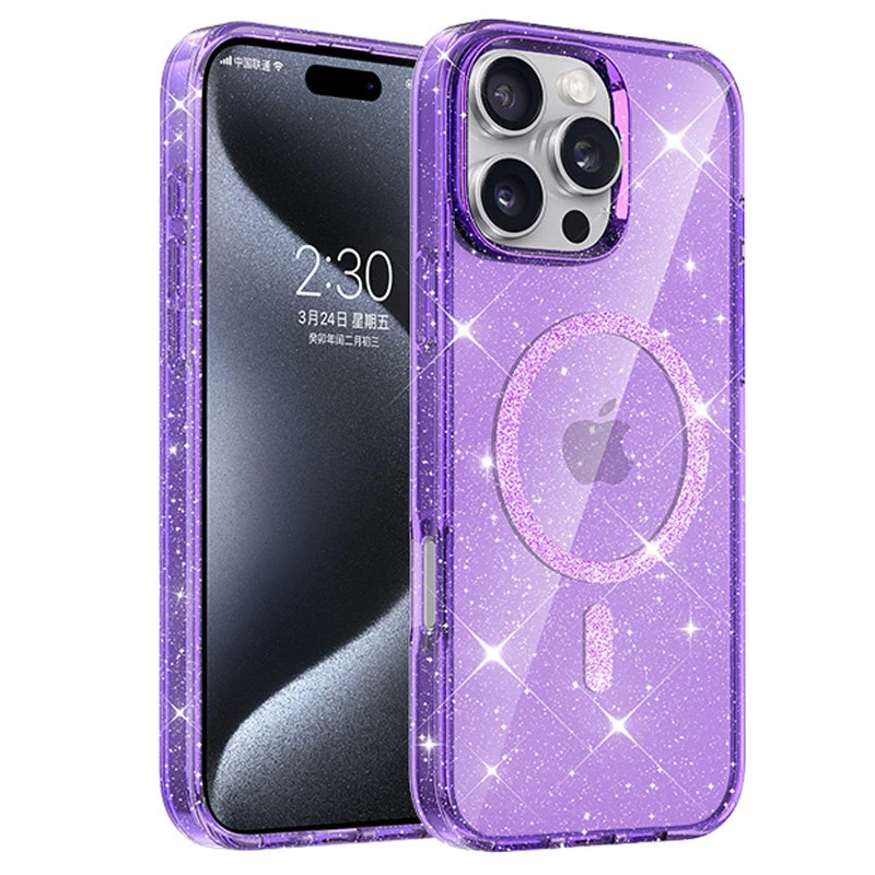 Чехол с блестками и MagFit для Apple iPhone 16 Pro Max – Purple. Фото 1 из 2