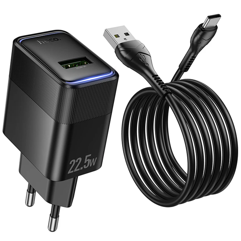 СЗУ Hoco CS111A Lounge PD22.5W (1USB-C) + кабель USB to Type-C – Black. Фото 4 из 5