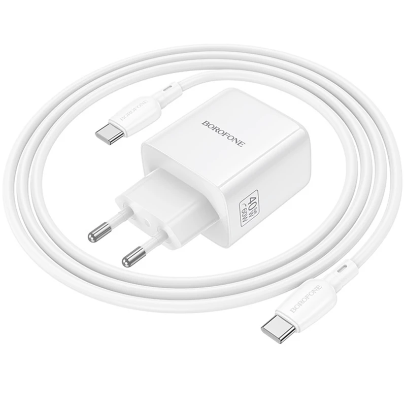 МЗП Borofone BN33 Fuente PD40W (1USB-C) + кабель Type-C to Type-C – White. Фото 3 з 6
