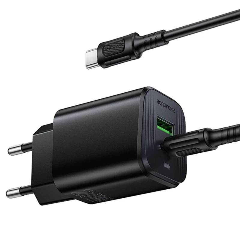 МЗП Borofone BAS83A Star PD20W+QC3.0 (1USB-A/1C) + кабель Type-C to Type-C – Black. Фото 3 з 3