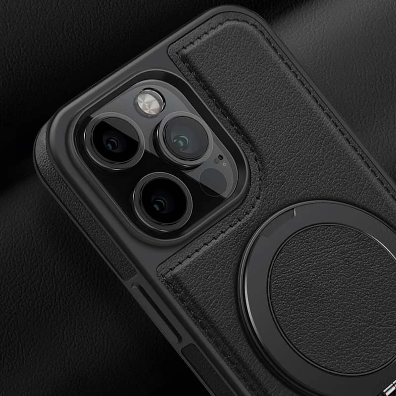 Кожаная ретро накладка с кольцом и Magnetic Safe для Apple iPhone 15 Pro (6.1") – Black. Фото 4 из 4