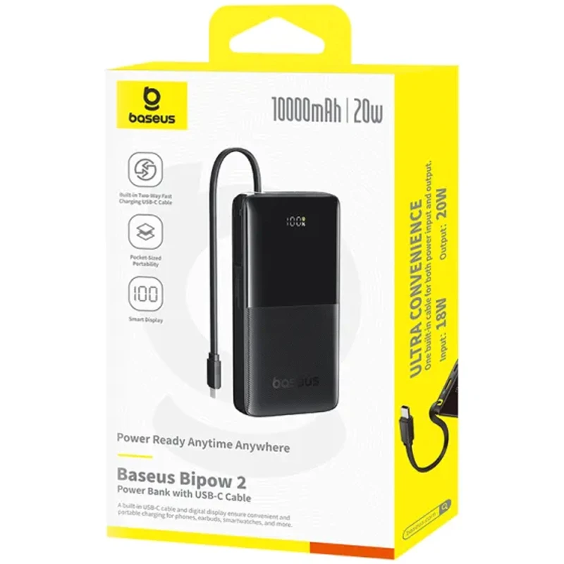 Портативное ЗУ Power Bank Baseus Bipow 2 Digital Display PD20W with cable 10000 mAh (P10077101113) – Cluster Black. Фото 5 из 7