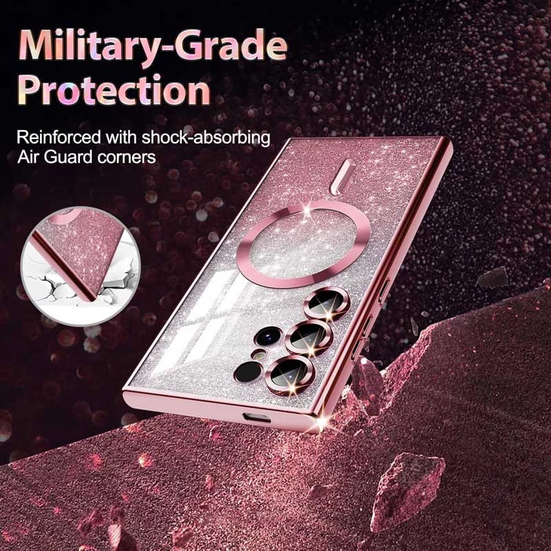 Чохол з блискітками, захисними лінзами на камеру та MagSafe на Samsung Galaxy S21 FE – Рожевий / Rose Gold. Фото 9 з 12