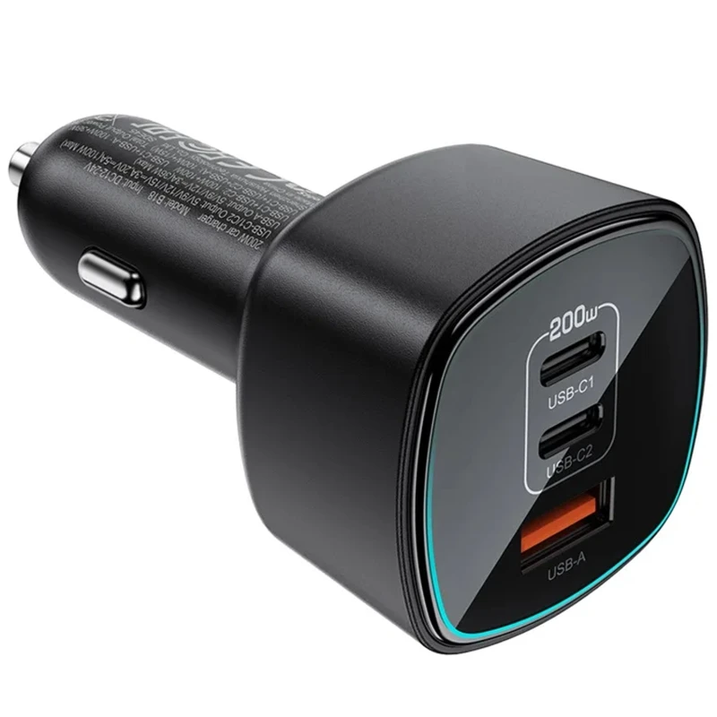 АЗП Acefast B18 PD100W+QC3.0 total 200W (1USB-A/2C) – Black. Фото 3 з 5