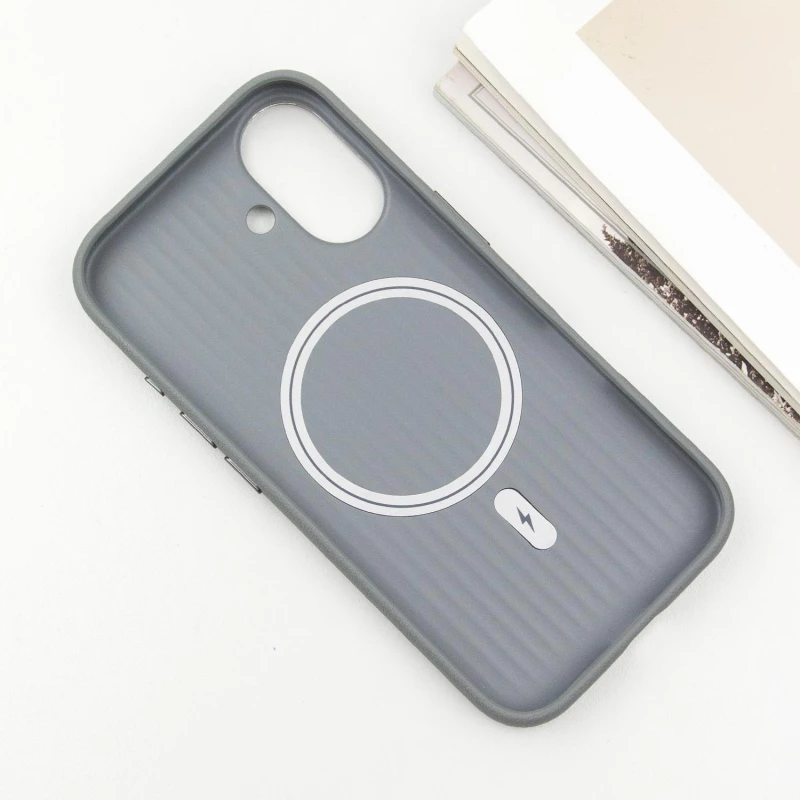 Шкіряний чохол з візерунком та MagSafe на Apple iPhone 16 – Grey. Фото 6 з 9