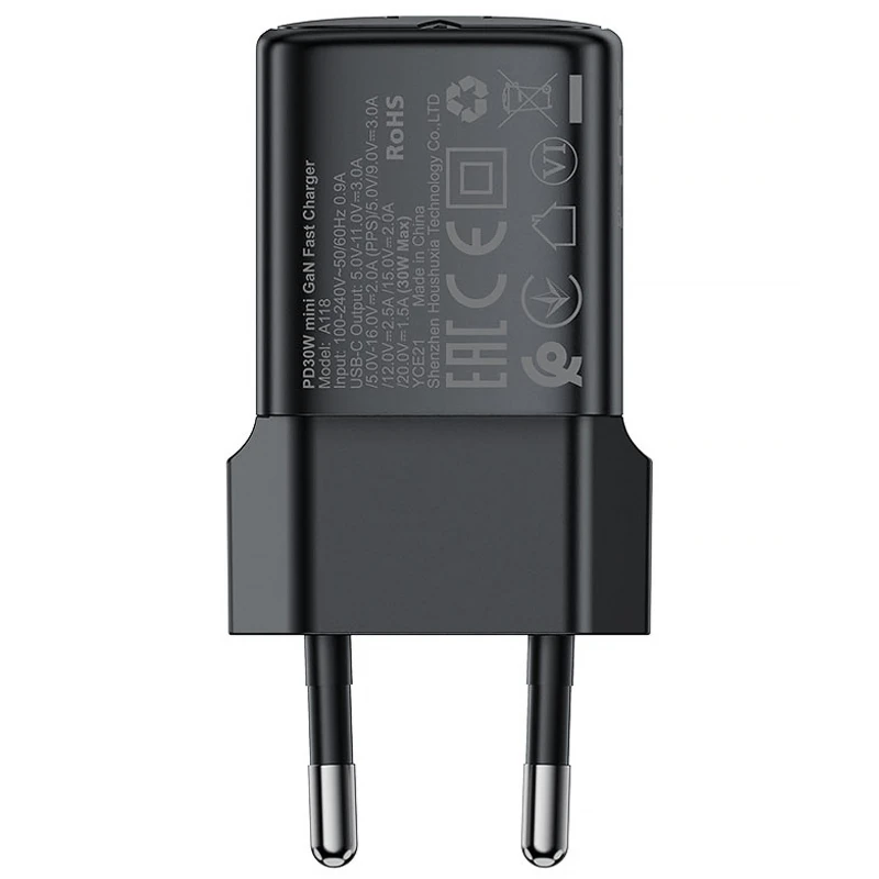 СЗУ Acefast A118 PD30W GaN (1USB-C) – Black. Фото 4 из 6