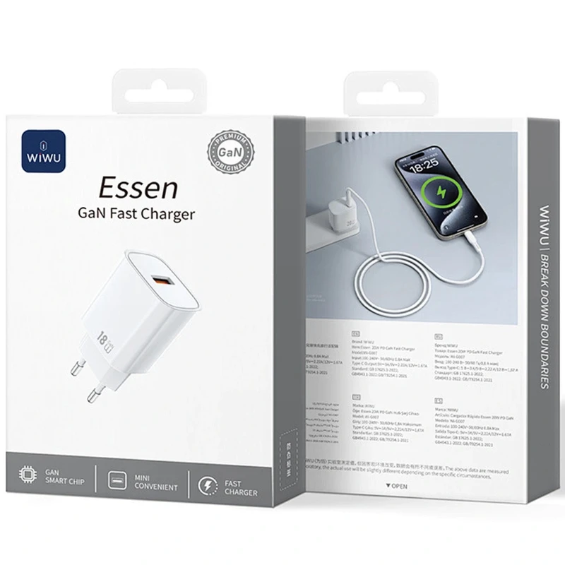 МЗП WIWU G006 Essen QC3.0 18W GaN (1USB-A) – White. Фото 2 з 2