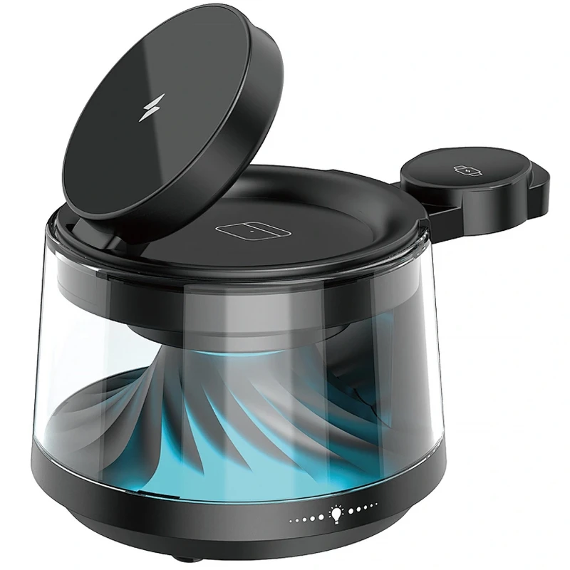 БЗП WIWU Wi-W039 Flow 5in1 wireless charger with Speaker & Night Light 15W – Black. Фото 5 з 6