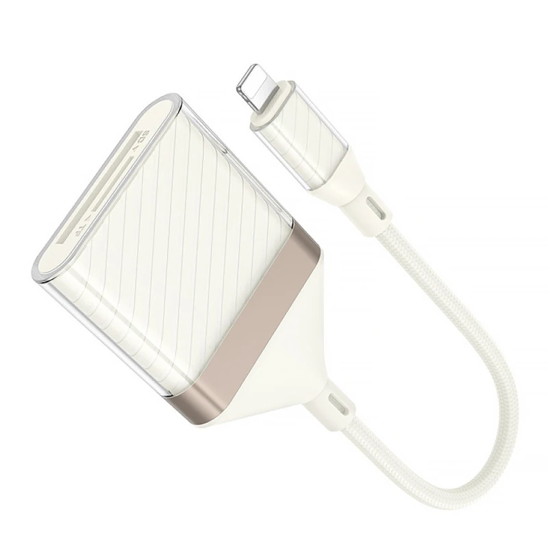 Перехідник Hoco UA40 Crystal 2in1 Lightning to SD/TF (0.15m) – Apricot. Фото 4 з 5