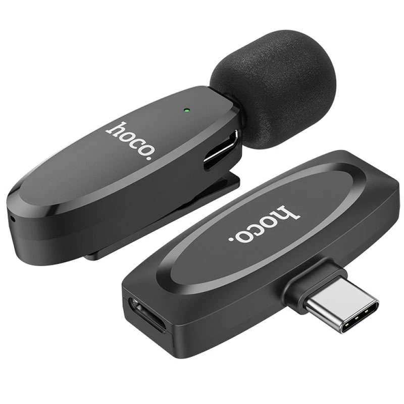 Петличний бездротовий мікрофон Hoco L15 Crystal Type-C – Black. Фото 2 з 7