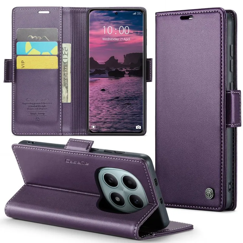 Кожаный чехол-книжка CaseMe Nappa leather для Xiaomi Redmi Note 15 4G/5G (EU) – Purple. Фото 7 из 10