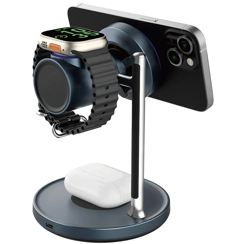 БЗП WIWU Wi-W041 Space Qi2 3 in 1 wireless charger – Black. Фото 3 з 4