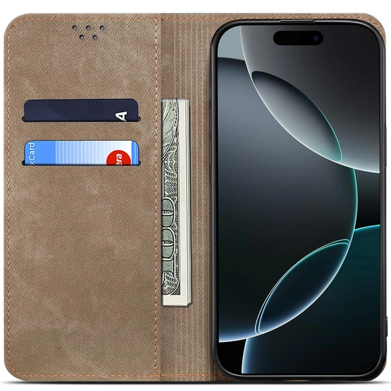 Шкіряний чохол-книжка Urban Denim series для Samsung Galaxy A17 4G/5G – Khaki. Фото 2 з 3