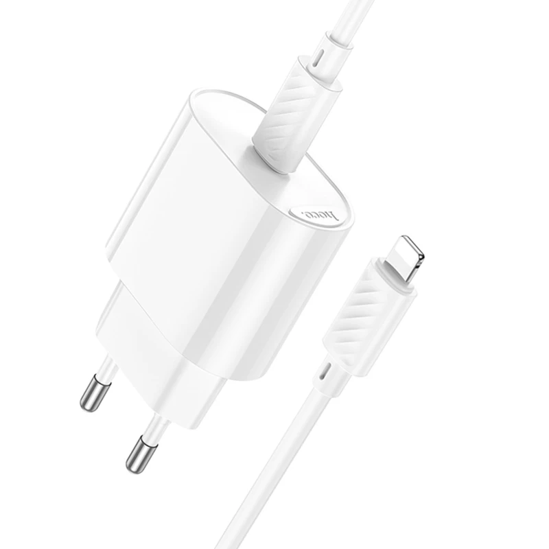 МЗП Hoco C109A Fighter PD20W+QC3.0 (1USB-A/1C) + кабель Type-C to Lightning – White. Фото 5 з 6
