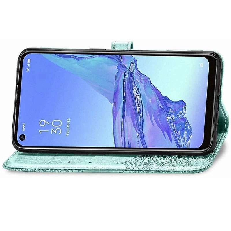 Шкіряний чохол-книжка Art Case з візитницею для Oppo A53 / A32 / A33 – Бірюзовий. Фото 3 з 5