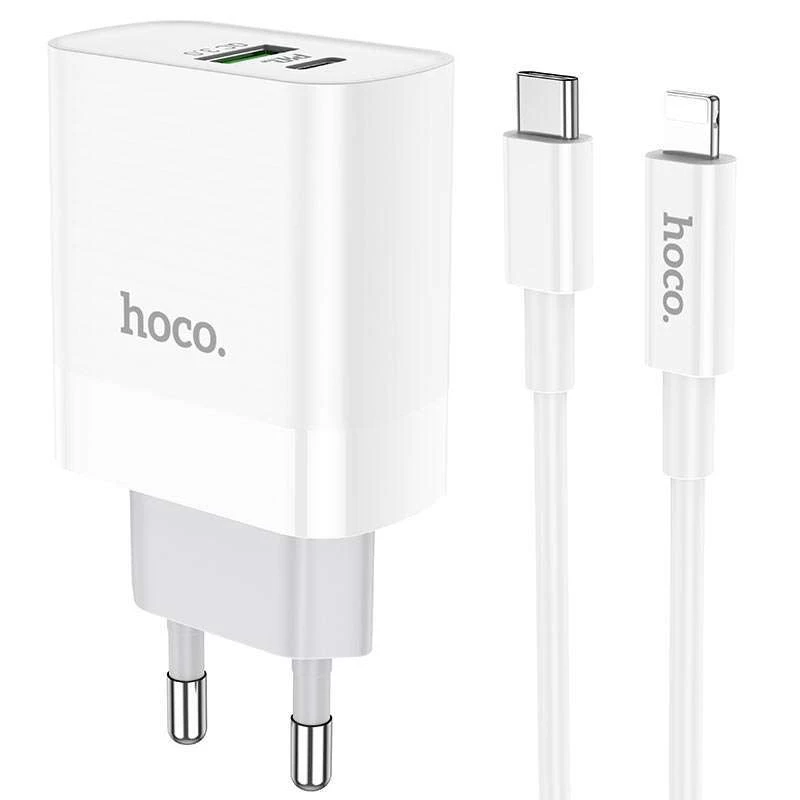 

СЗУ HOCO C80A Rapido PD20W+QC3.0 Type-C + USB + Type-C to Lightning cable (Белый), Білий