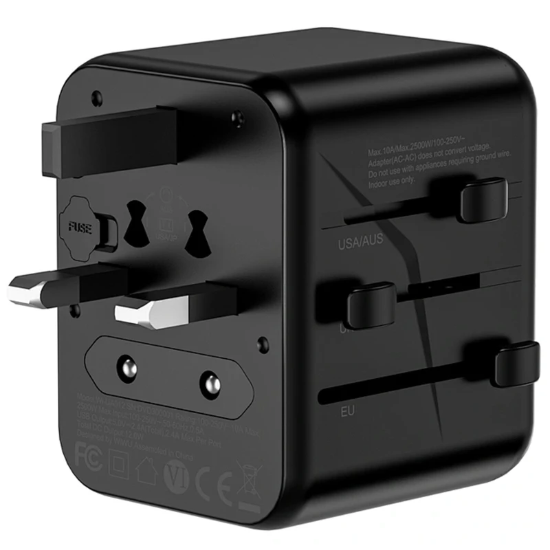 Мережевий універсальний перехідник WIWU UA012 Warrior 12W + 1USB-A/1C – Black. Фото 5 з 6