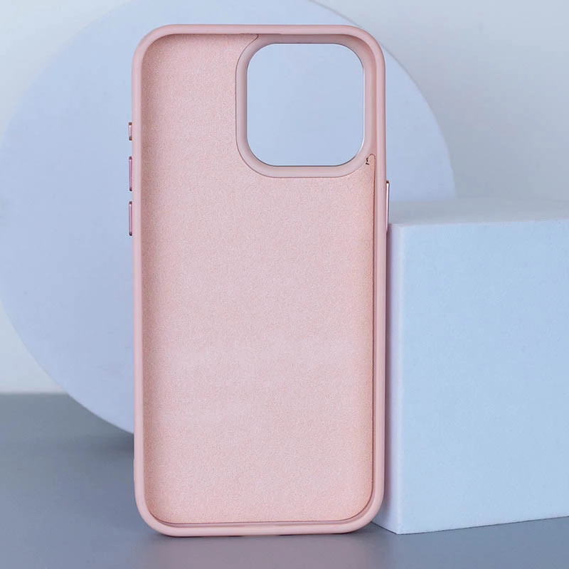Кожаный чехол Bonbon с металлическими кнопками и MagSafe на Apple iPhone 15 (6.1") – Розовый / Light pink. Фото 3 из 10