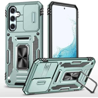 Ударопрочный чехол Square Ring c шторкой на камеру для Samsung Galaxy A36 5G — Зеленый / Light Green