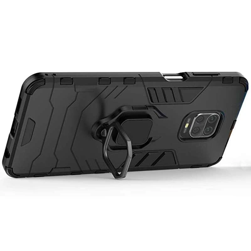 Противоударный чехол Transformer с кольцом для Xiaomi Redmi Note 9s / Note 9 Pro / Note 9 Pro Max – Черный / Soul Black. Фото 5 из 6