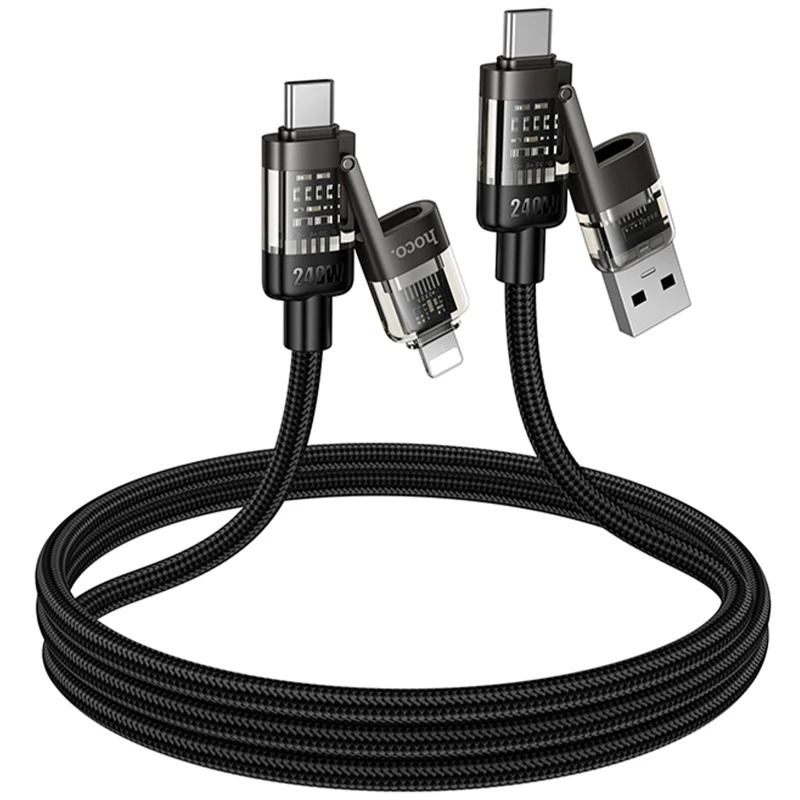 Дата кабель Hoco U151 Goldsmith 4in1 Type-C to Lightning/Type-C to USB 240W (1.2m) – Black. Фото 3 з 5