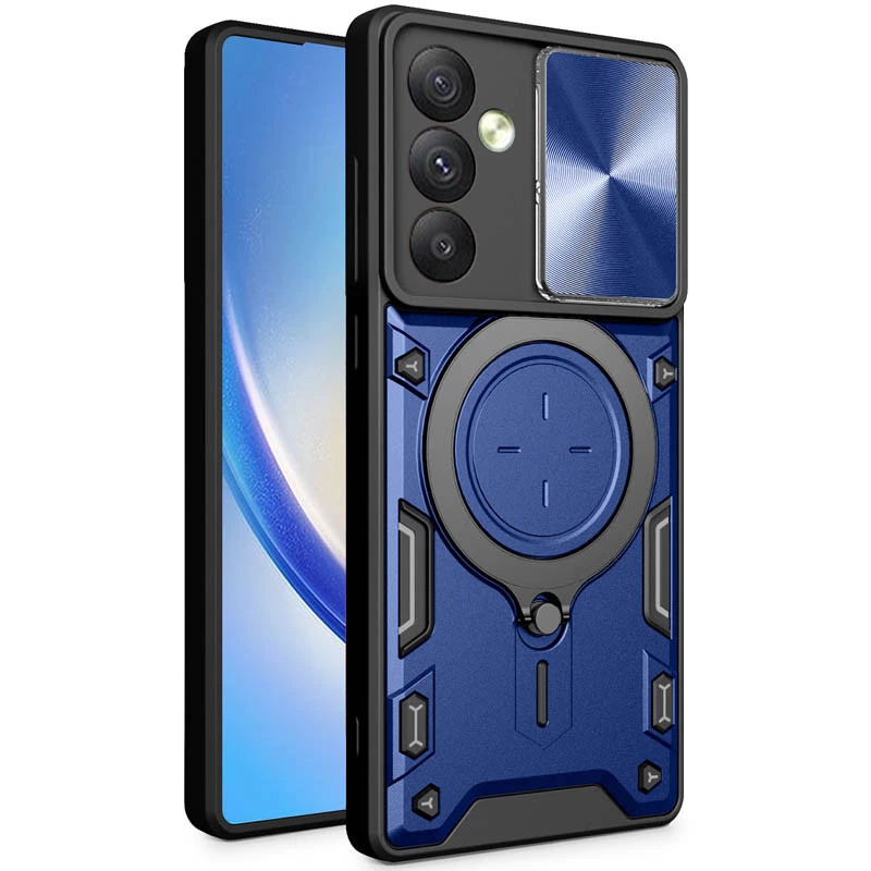 Ударопрочный чехол Bracket Ringstand с защитной шторкой для камеры для Samsung Galaxy M55 – Blue. Фото 2 из 5