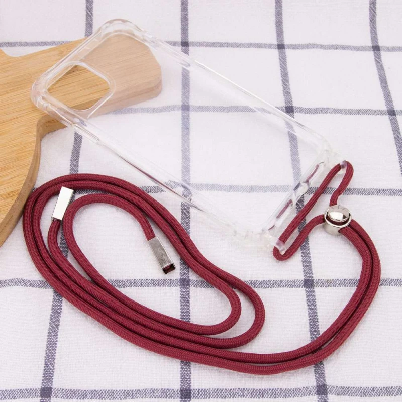 Прозорий силіконовий чохол з кольоровим ремінцем на Apple iPhone 12 Pro Max (6.7") – Червоно-Коричневий. Фото 3 з 3