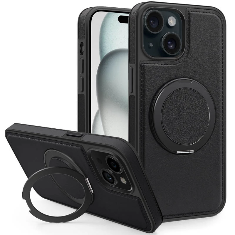 Шкіряна ретро накладка з кільцем та Magnetic Safe на Apple iPhone 14 (6.1") фото 1 з 1