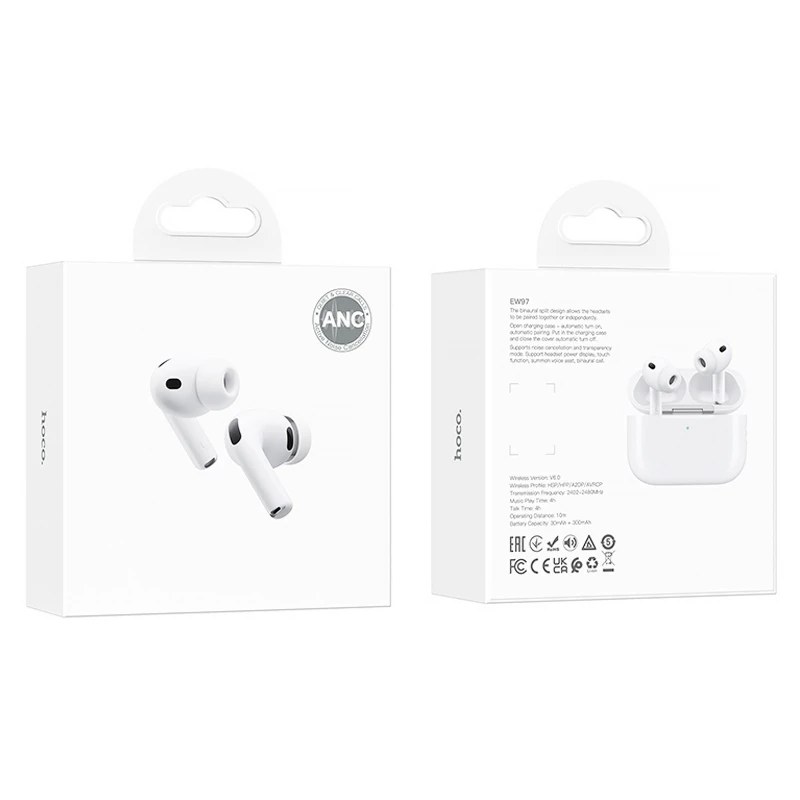 Бездротові TWS навушники Hoco EW97 ANC – White. Фото 2 з 6
