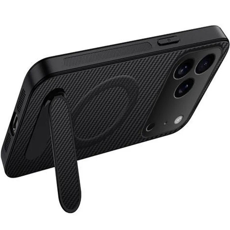 TPU+PC чохол Carbon Kickstand Magnetic Case для Apple iPhone 18 Pro – Black. Фото 2 з 3