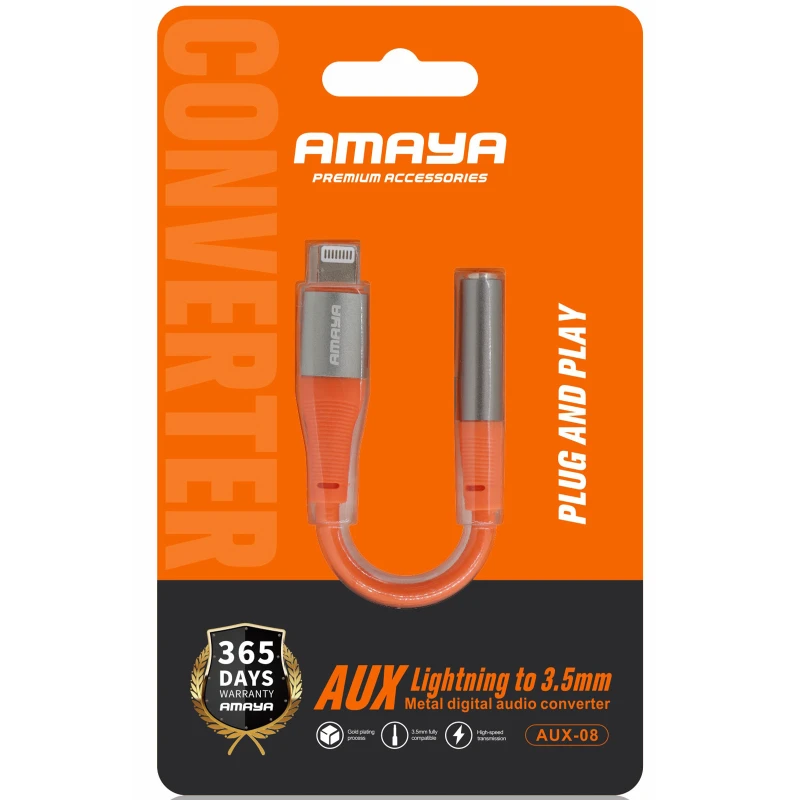 Перехідник Amaya AUX-08 Lightning to 3.5mm – Orange. Фото 2 з 2
