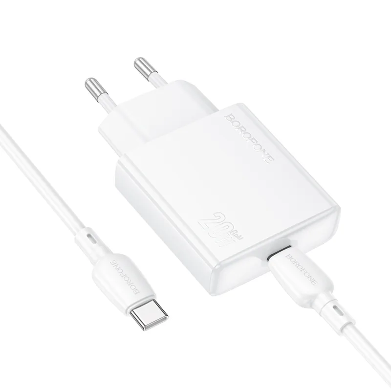 МЗП Borofone BN23 Wish PD20W (1USB-C) + кабель Type-C to Type-C – White. Фото 4 з 6
