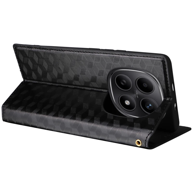 Кожаный чехол-книжка Rhombus Book для Xiaomi Redmi Note 15 4G/5G (EU) – Black. Фото 6 из 7