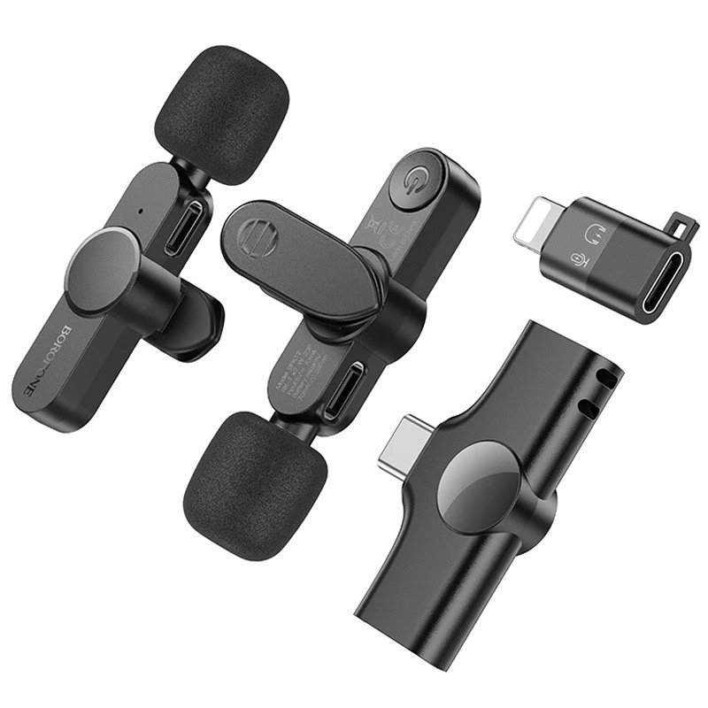 Петличный беспроводной микрофон Borofone BFK12 Trophy lavalier Lightning/Type-C – Black. Фото 9 из 15