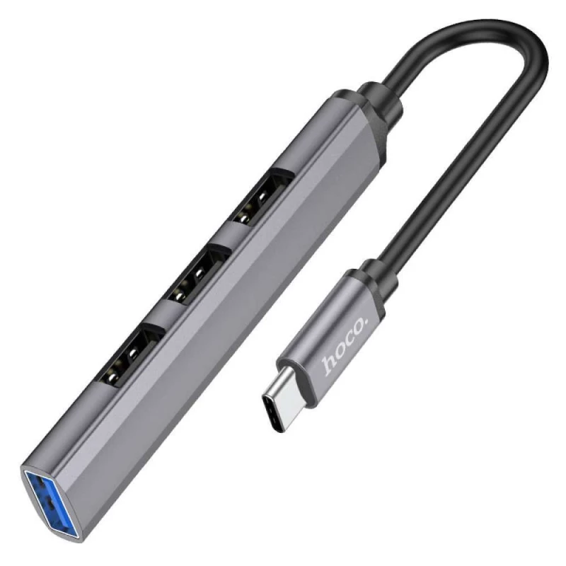 

Перехідник Hoco HB26 4in1 (Type-C to USB3.0+USB2.0*3) (Metal gray)