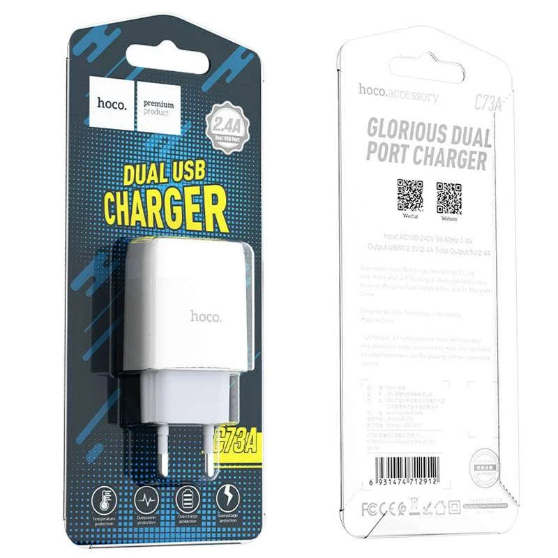СЗУ HOCO C73A (2USB/2.4A) – Белый. Фото 4 из 4