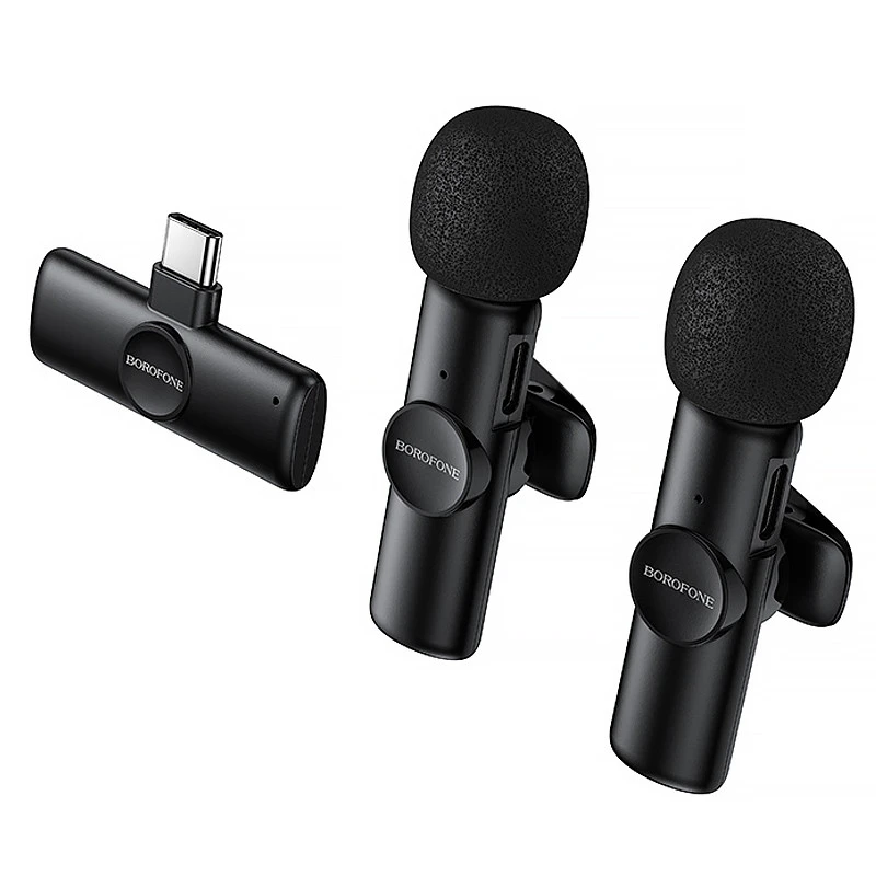 Петличний бездротовий мікрофон Borofone BFK16A Winner dual-mic Type-C – Black. Фото 10 з 13