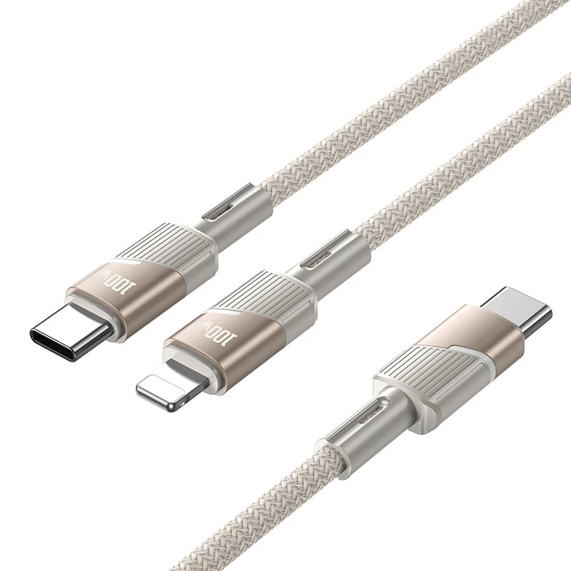 Дата кабель Hoco U139 Type-C to Lightning/Type-C 100W (1.2m) – Gold. Фото 2 з 3