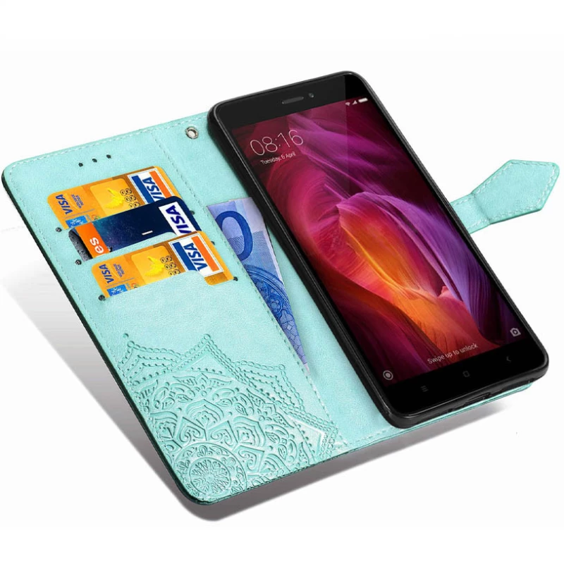 Кожаный чехол-книжка Art Case с визитницей для Xiaomi Redmi Note 4X / Note 4 (Snapdragon) – Бирюзовый. Фото 3 из 8