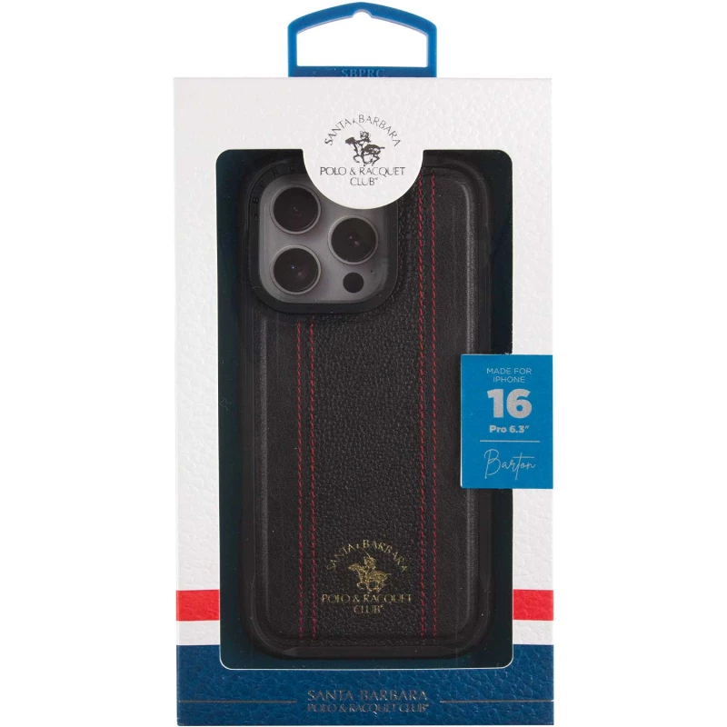 Шкіряний чохол Polo Santa Barbara Barton для Apple iPhone 16 Pro – Black / Red. Фото 12 з 12