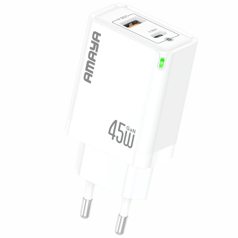 МЗП Amaya E45D PD45W+QC3.0 GaN (1USB-A/1C) – White. Фото 1 з 2