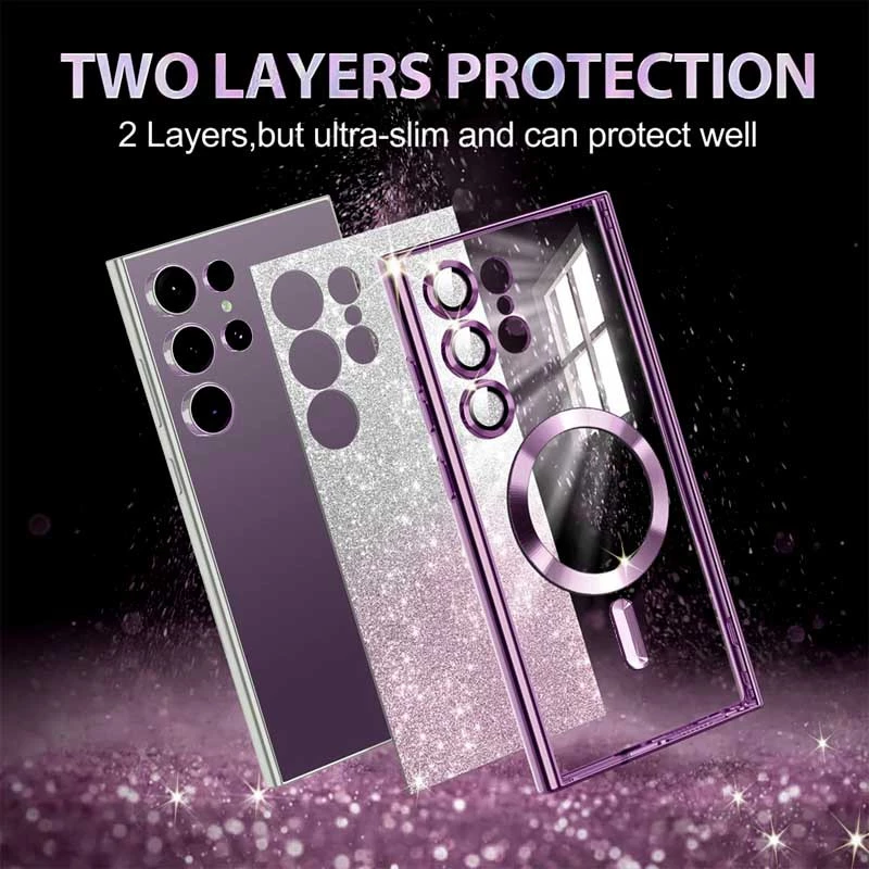 Чехол с блесками, защитными линзами на камеру и MagSafe для Samsung Galaxy S22 Ultra – Фиолетовый / Deep Purple. Фото 2 из 4