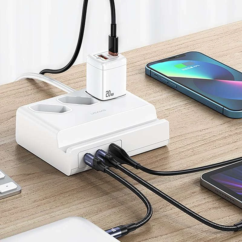 МЗП Usams US-CC160 P1 65W Super Si Fast Charging USB Extension Socket – White. Фото 3 з 6