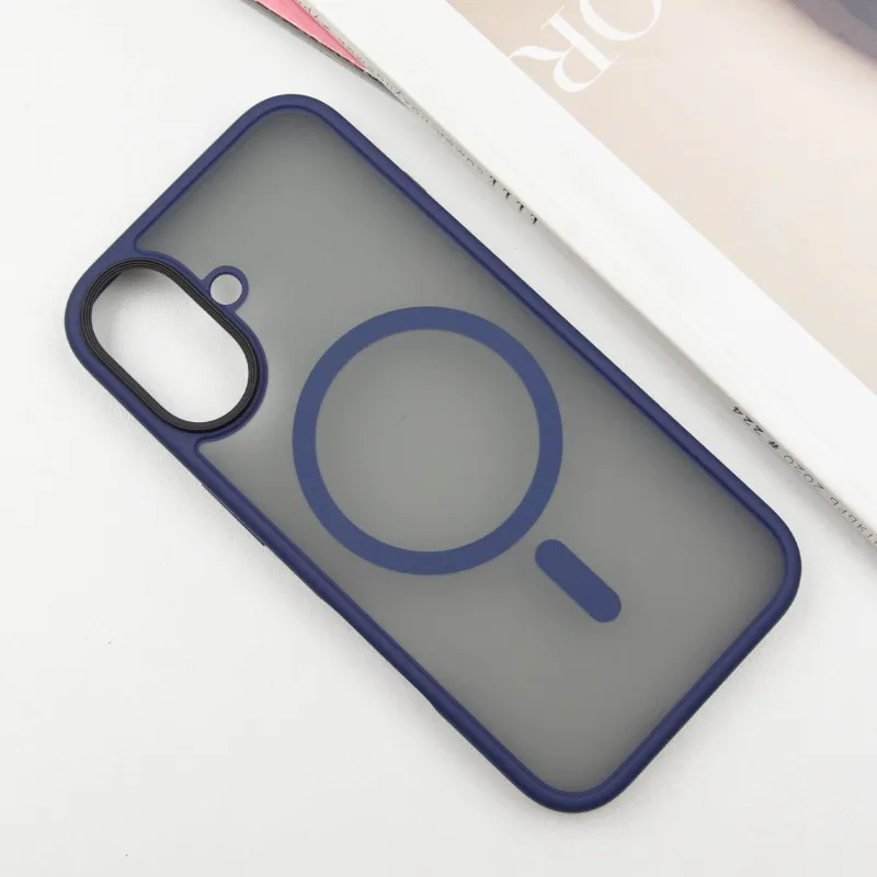 TPU+PC чехол Metal Buttons with Magnetic Fit для Apple iPhone 16 – Синий / Navy Blue. Фото 2 из 8